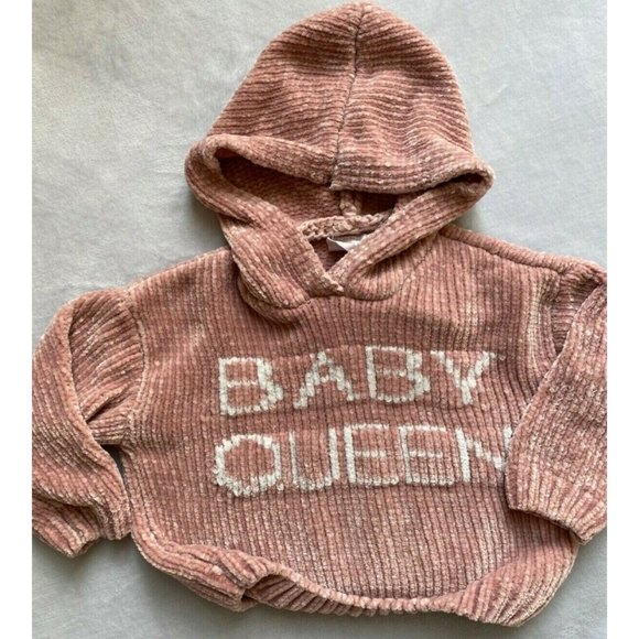 Zara Other - Zara BABY QUEEN pink chenille hooded sweater HTF 12-18m